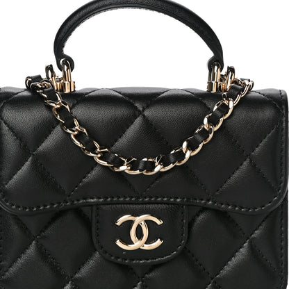Chanel Lambskin Quilted Top Handle Flap Coin Purse With Chain Black 9 of 15
