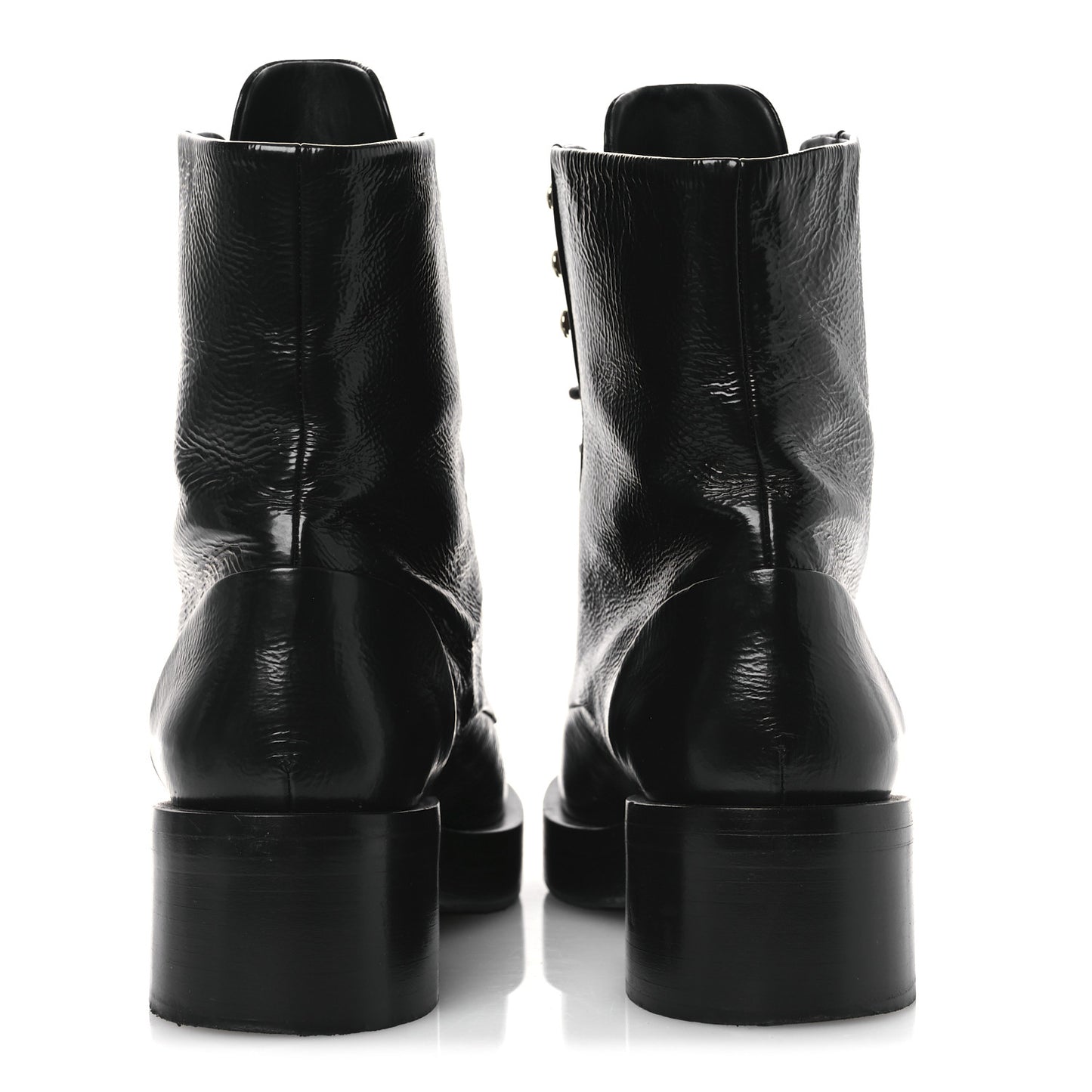 Shiny Goatskin Cap Toe Combat Boots 39.5 Black
