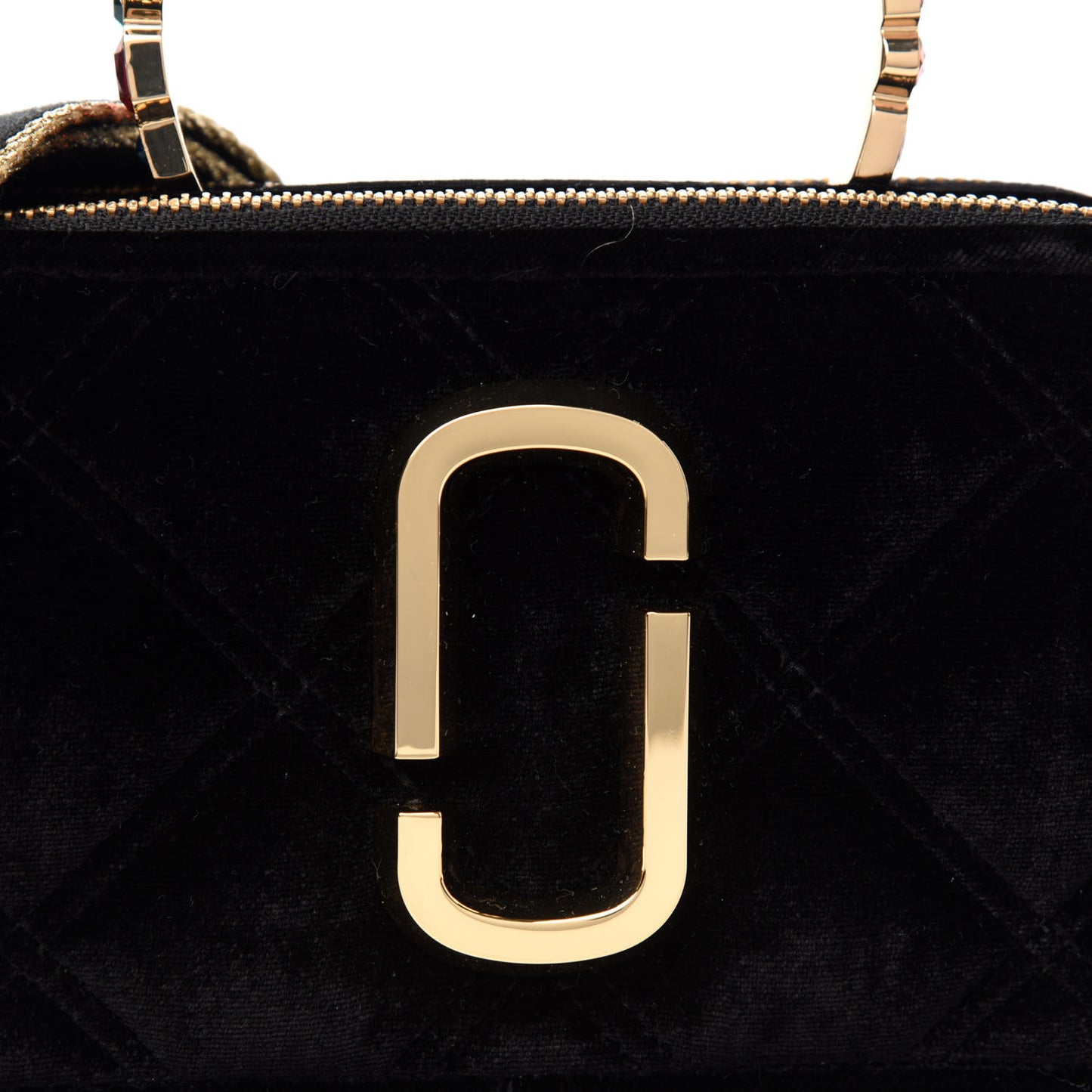 Velvet Quilted Jewel Top Handle Snapshot Crossbody Bag Black