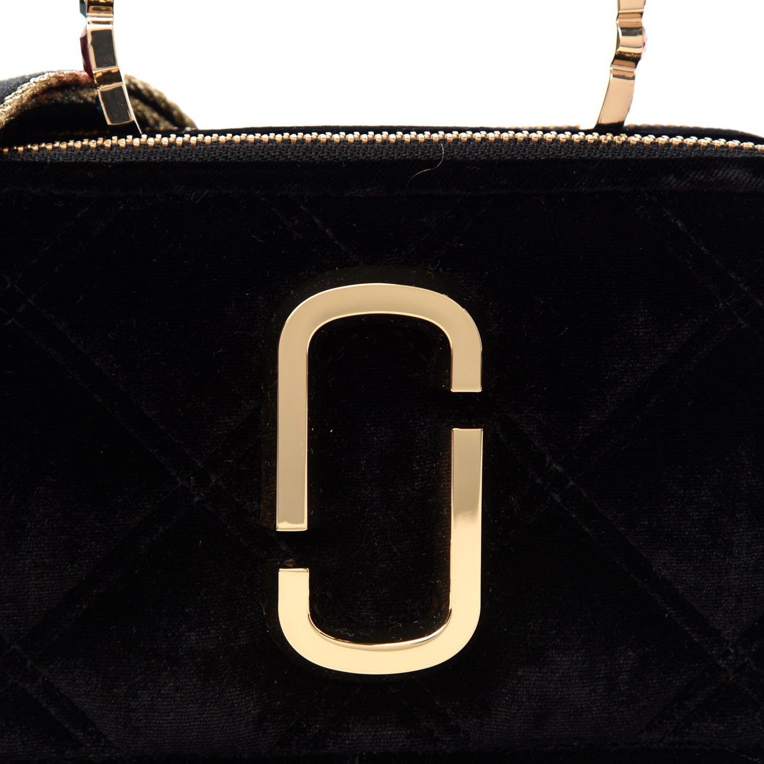 Marc Jacobs Velvet Quilted Jewel Top Handle Snapshot Crossbody Bag Black 12 of 12