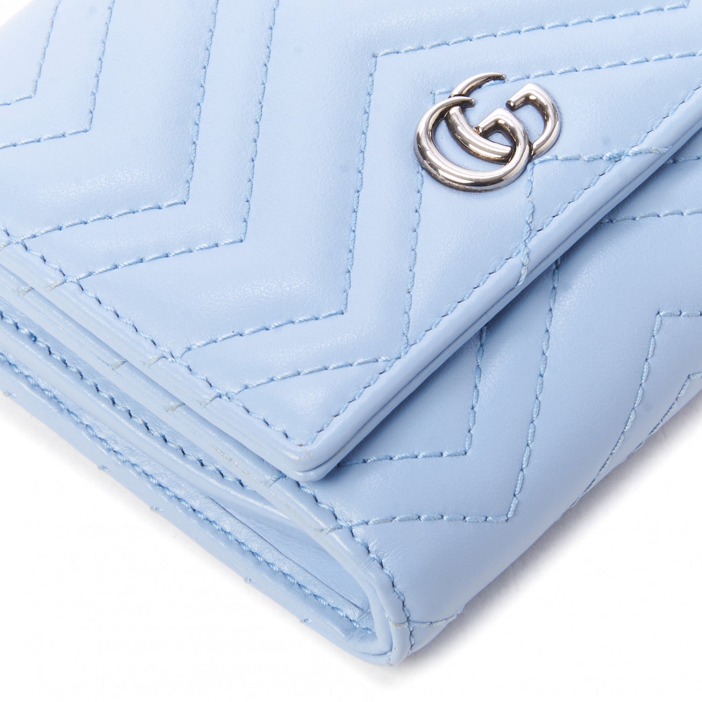 Calfskin Matelasse GG Marmont Medium Wallet Porcelain Light Blue