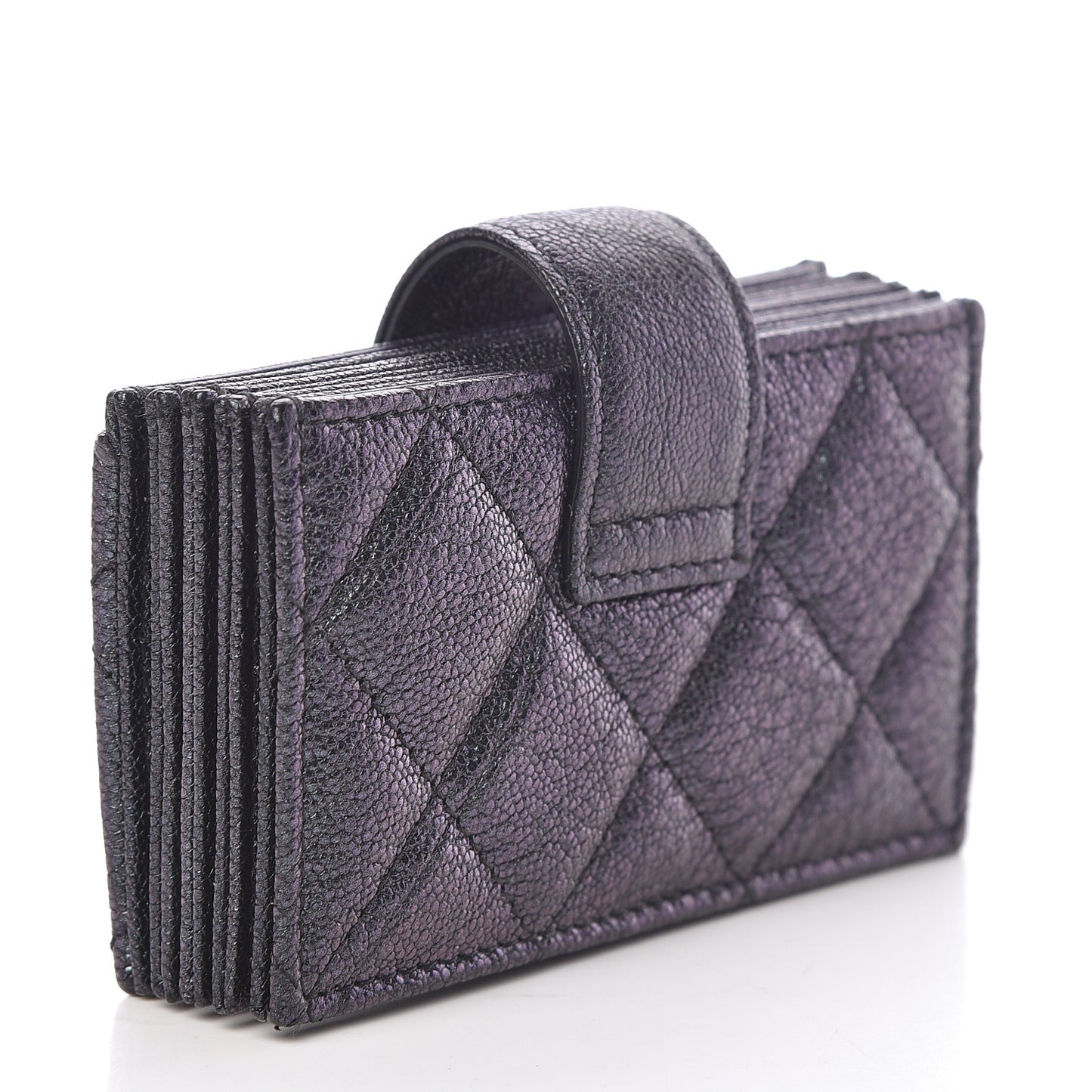 Iridescent Caviar Quilted Gusseted Card Holder Black