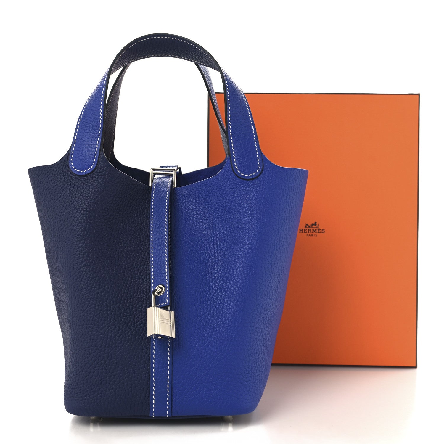 Hermes Taurillon Clemence Casaque Picotin Lock 18 PM Bleu Electrique Bleu Encre 13 of 13