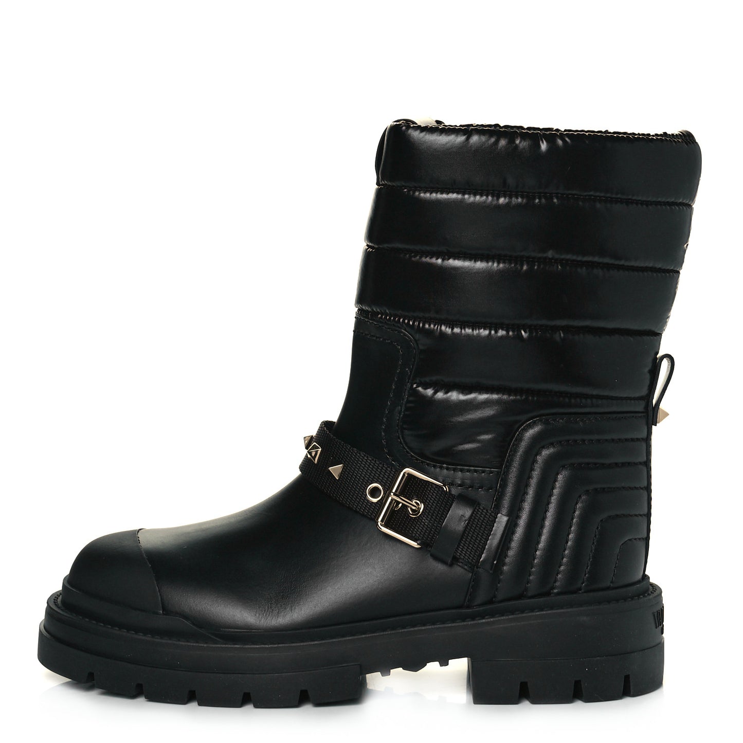 Calfskin Nylon Quilted Waterproof Rockstud 40mm Biker Boots 39 Black