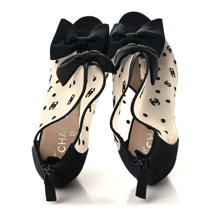 Chanel Mesh Grosgrain Bow Peep Toe Booties 39 Black 2 of 9