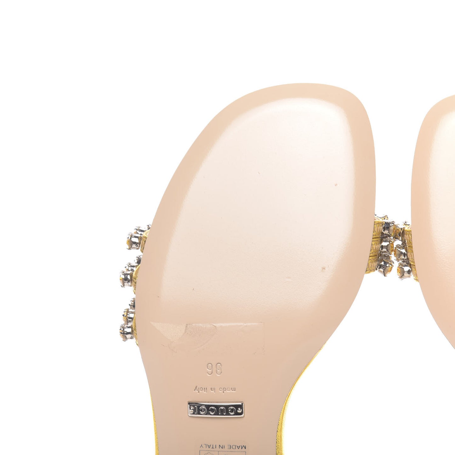 Nappa Silk Crystal Bertie T-Strap Low Heel Sandals 36 Gold