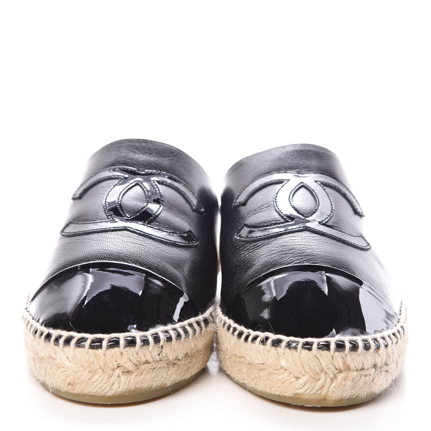 Chanel Iridescent Goatskin Patent CC Espadrille Mules 39 Black 2 of 8