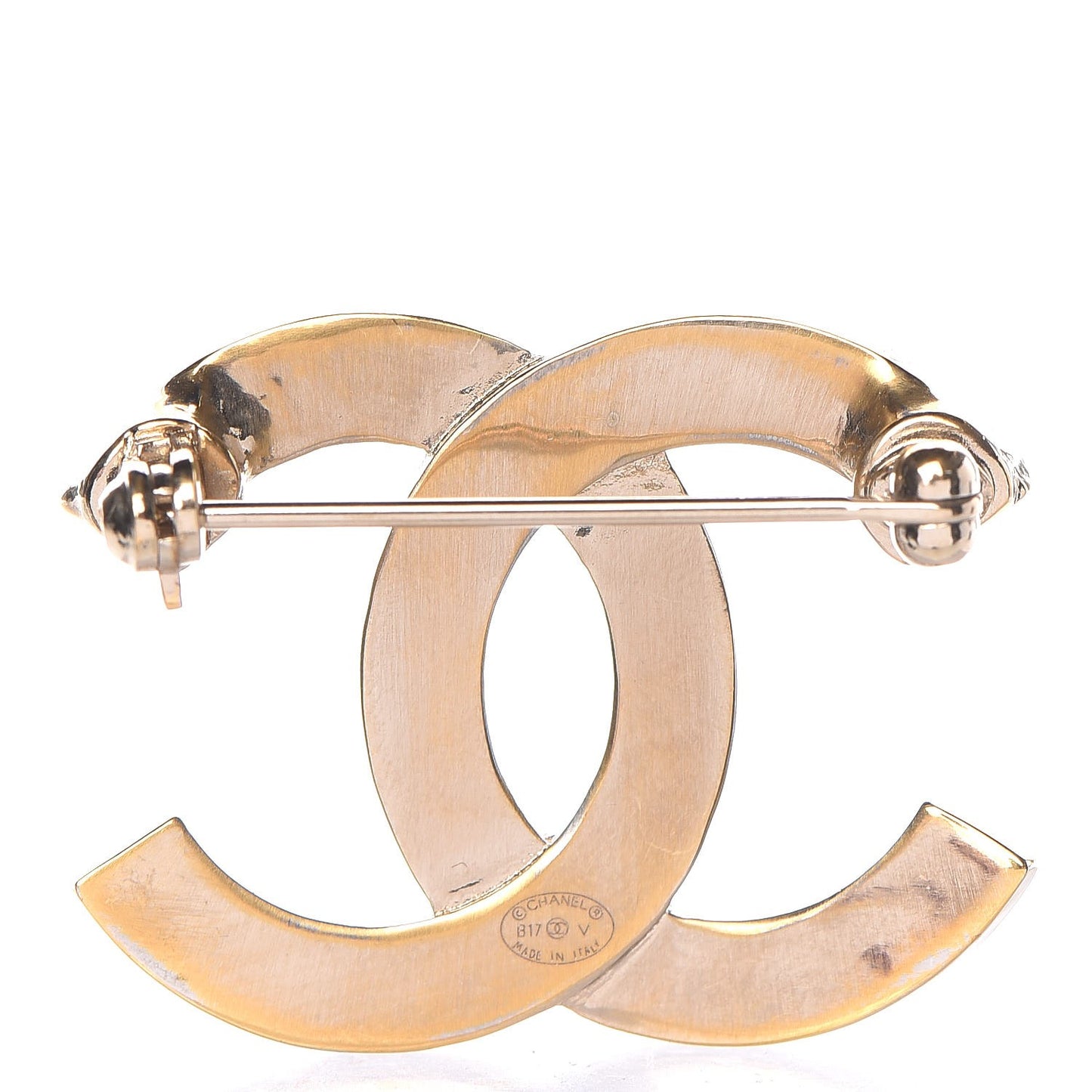 Baguette Crystal Quilted CC Brooch Gold