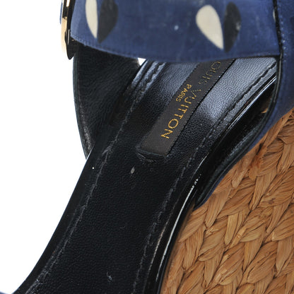 Louis Vuitton Raffia Canvas Hearts Tuileries Wedge Sandals 36 Blue 15 of 20