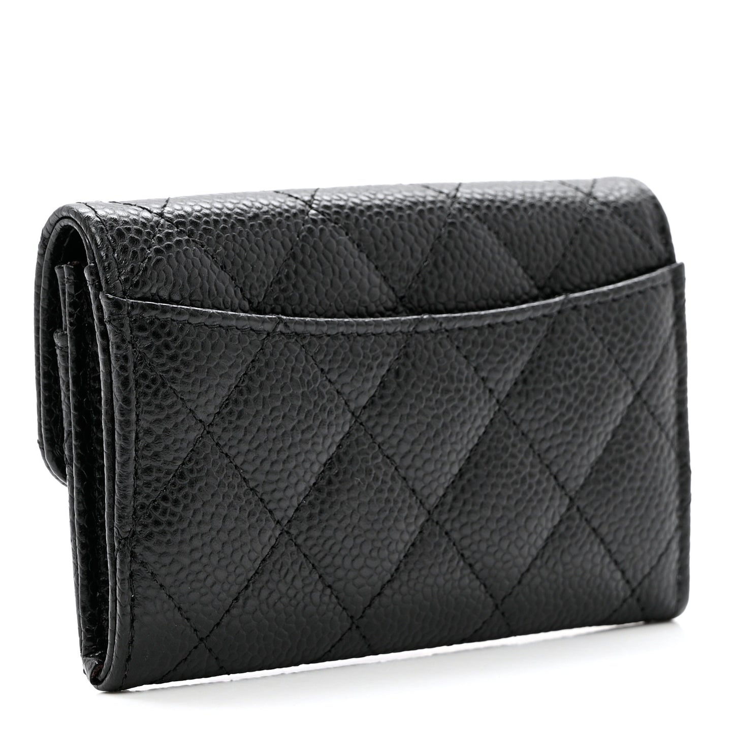 Caviar Quilted Flap Card Holder Wallet Black