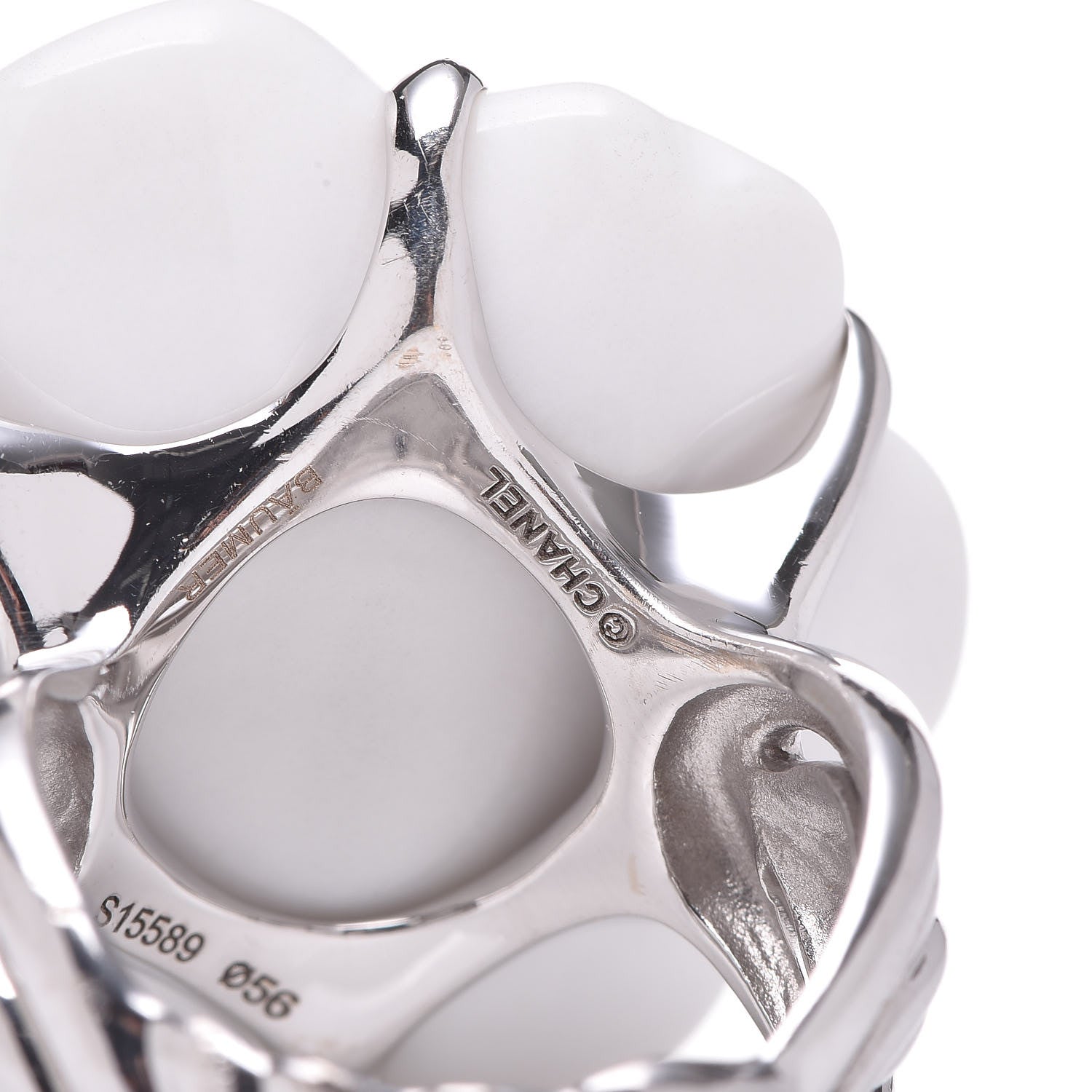 Chanel 18K White Gold Ceramic Camellia Ring 55 7.5 6 of 8