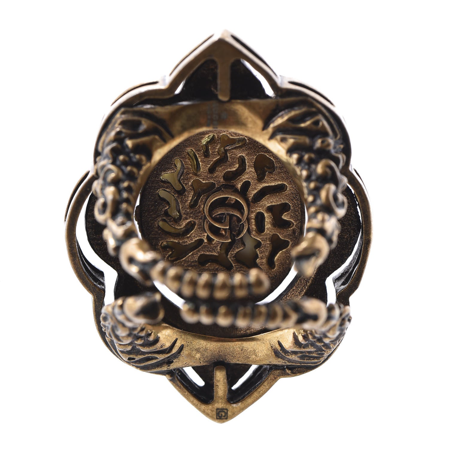 Gucci Metal Crystal Velvet Resin RIng 5 Aged Gold Black 3 of 6