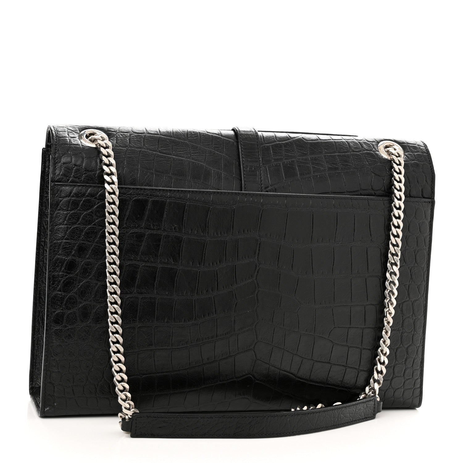 Saint Laurent Calfskin Crocodile Embossed Medium Monogram Envelope Chain Shoulder Bag Black 3 of 11