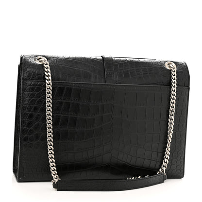 Saint Laurent Calfskin Crocodile Embossed Medium Monogram Envelope Chain Shoulder Bag Black 3 of 11