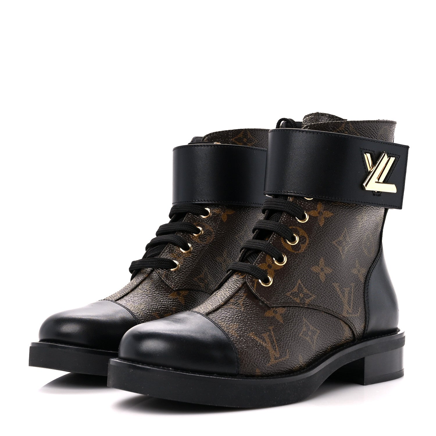 Louis Vuitton Calfskin Monogram Wonderland Flat Ranger Boots 38 Black 3 of 10