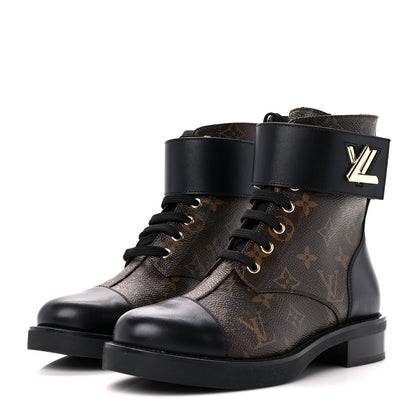 Louis Vuitton Calfskin Monogram Wonderland Flat Ranger Boots 38 Black 3 of 10