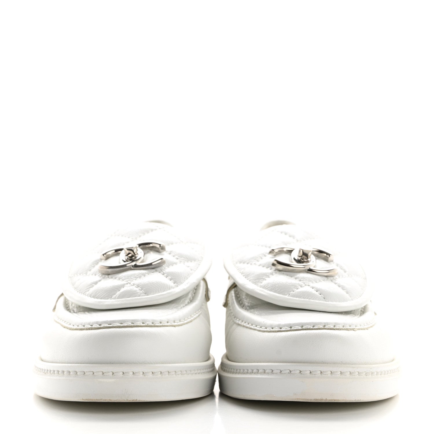 Chanel Shiny Lambskin Quilted CC Turnlock Loafers 37.5 White 3 of 12