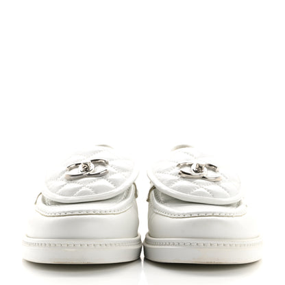 Chanel Shiny Lambskin Quilted CC Turnlock Loafers 37.5 White 3 of 12