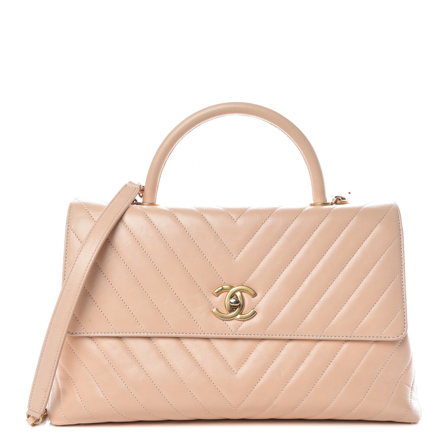 Chanel Calfskin Chevron Quilted Large Coco Handle Flap Light Beige 1 of 13