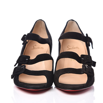 Christian Louboutin Veau Velours Janice 70 Open Toe Wedges 37 Black 2 of 8