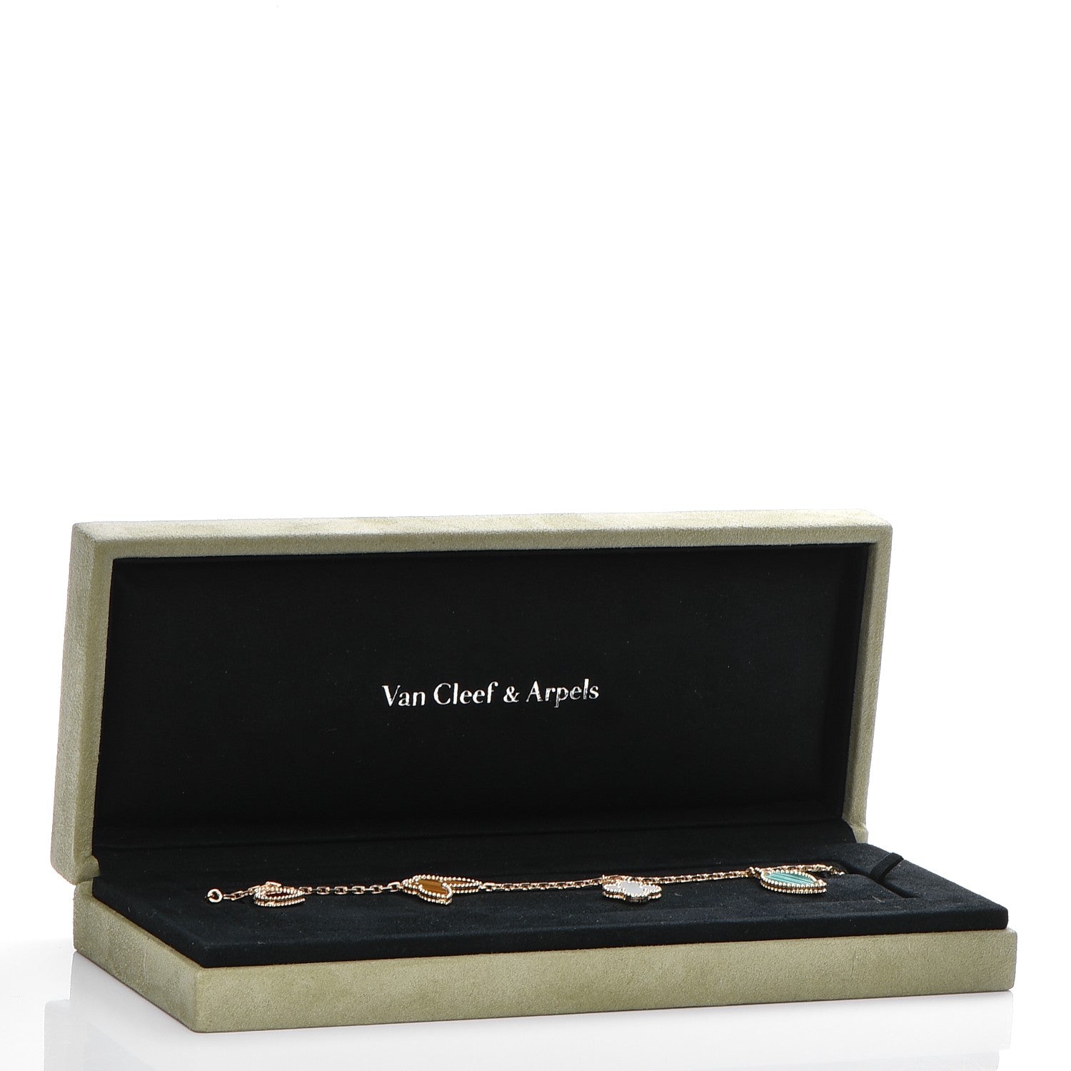 Van Cleef & Arpels 18K Yellow Gold Mother of Pearl Malachite Carnelian Tiger Eye 4 Motifs Lucky Alhambra Bracelet 4 of 4