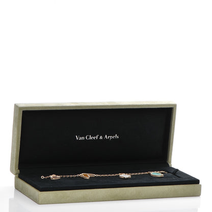 Van Cleef & Arpels 18K Yellow Gold Mother of Pearl Malachite Carnelian Tiger Eye 4 Motifs Lucky Alhambra Bracelet 4 of 4