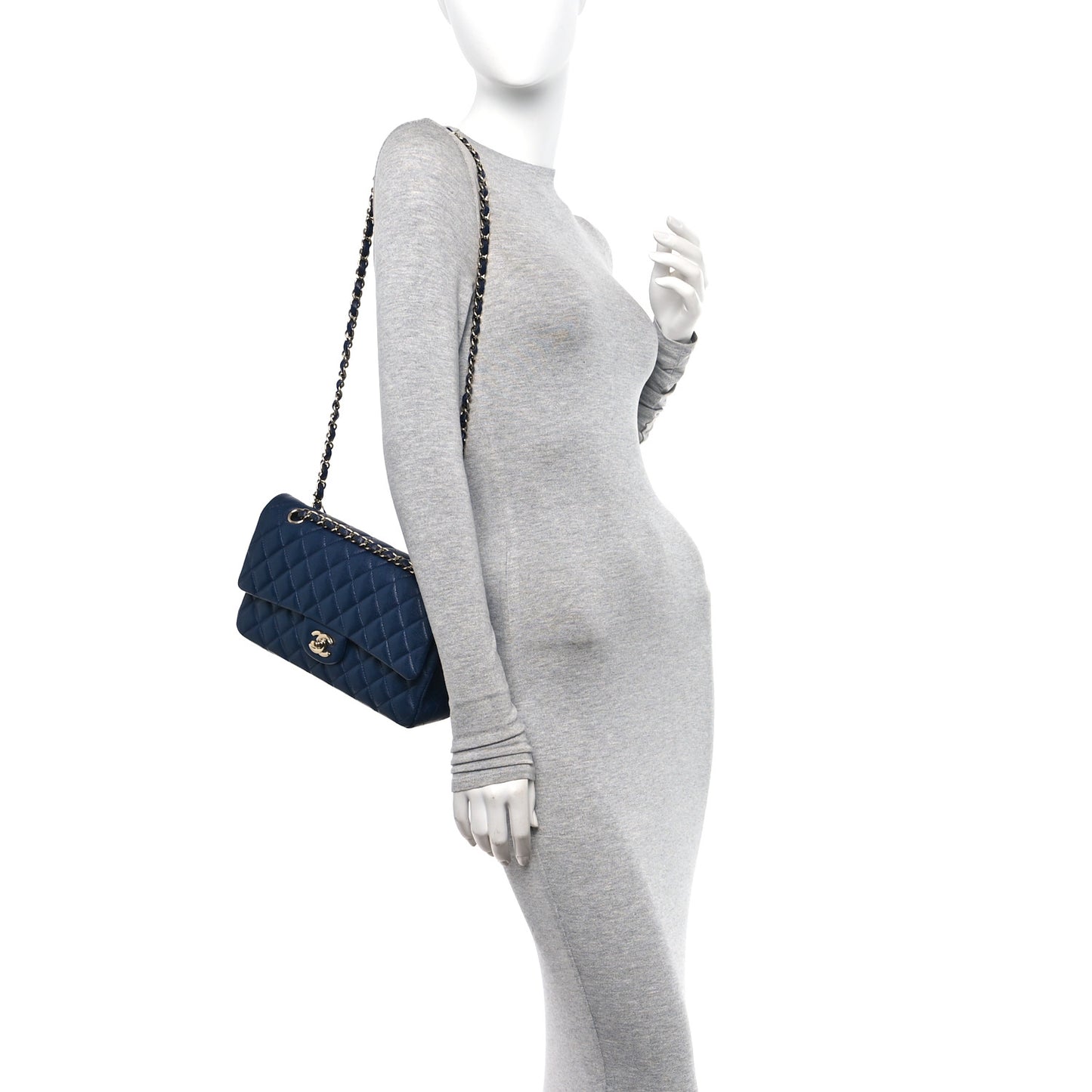 Caviar Quilted Medium Double Flap Blue