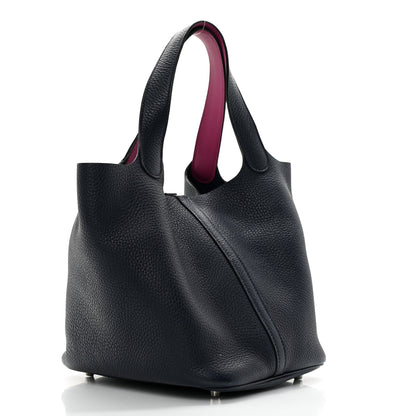 Hermes Taurillon Clemence Swift Eclat Picotin Lock 22 MM Bleu Nuit Rose Pourpre 2 of 10