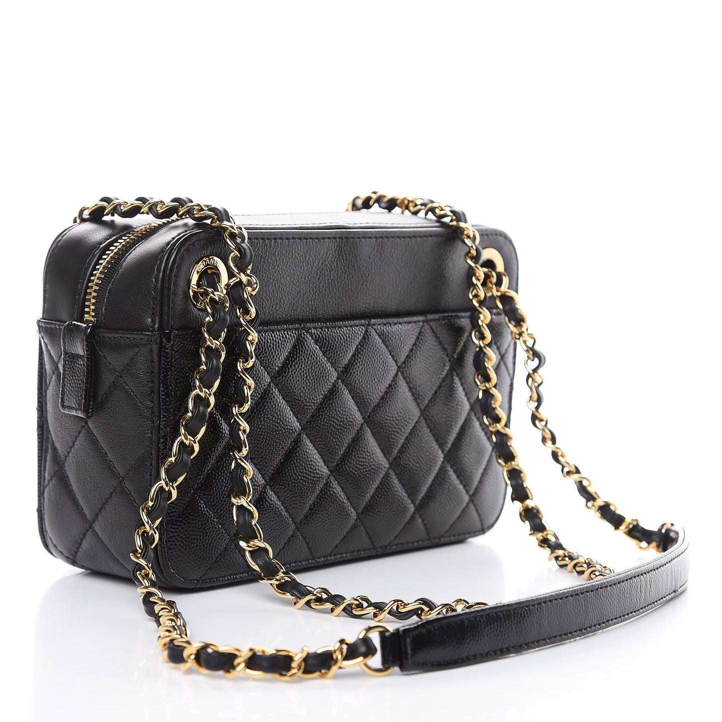 Metallic Lambskin Grained Calfskin Quilted Camera Case Black
