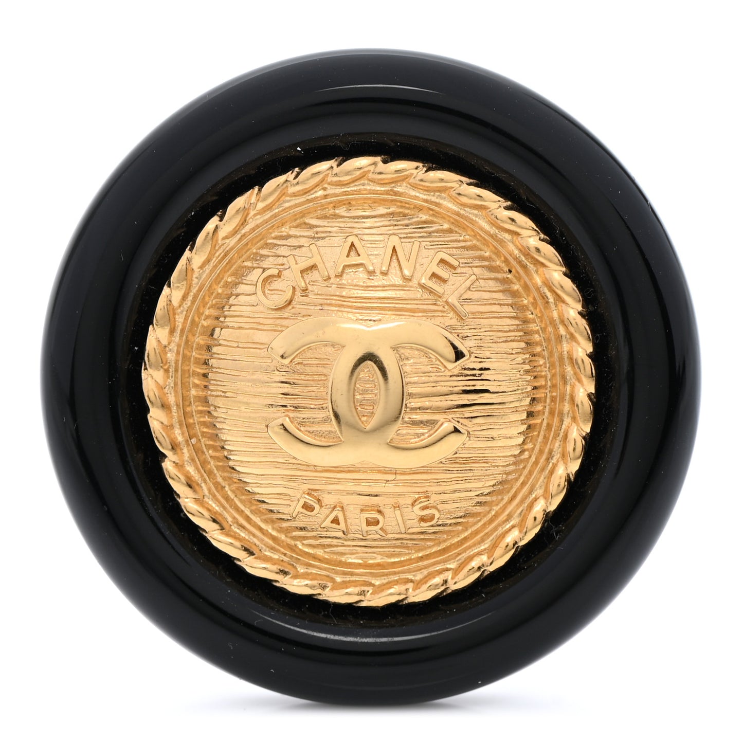 Resin CC Button Brooch Gold Black