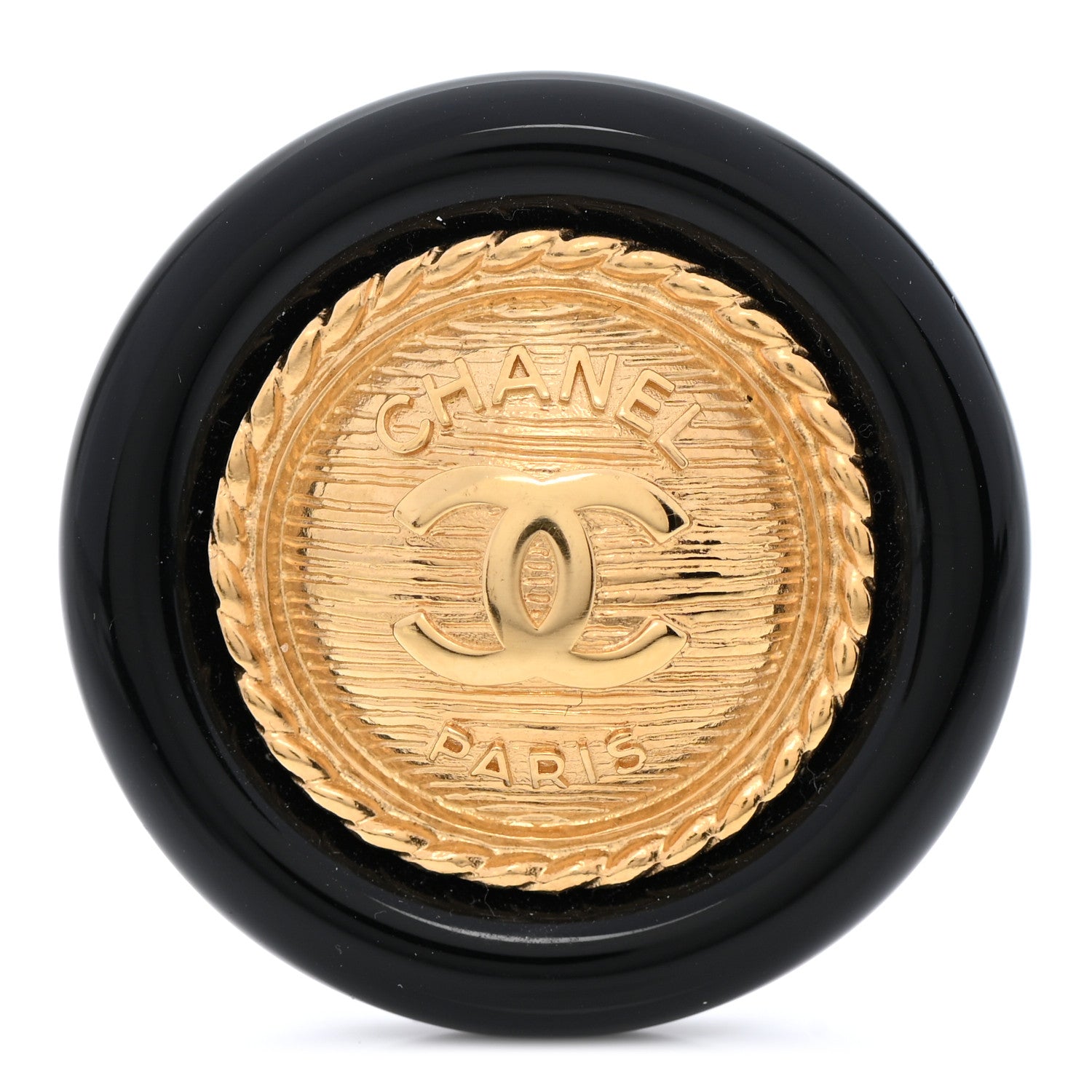 Chanel Resin CC Button Brooch Gold Black 1 of 5