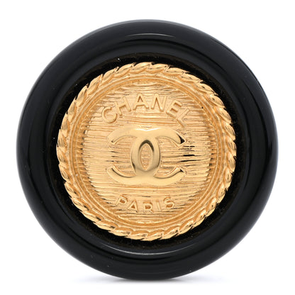 Chanel Resin CC Button Brooch Gold Black 1 of 5