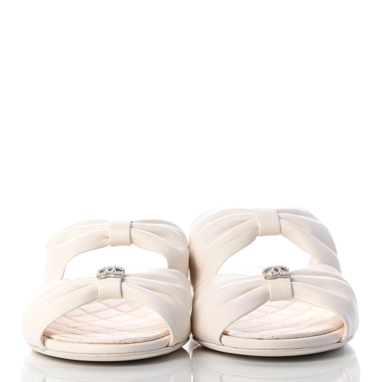 Chanel Lambskin Pearl Bow CC Flat Sandals 38 White 2 of 10