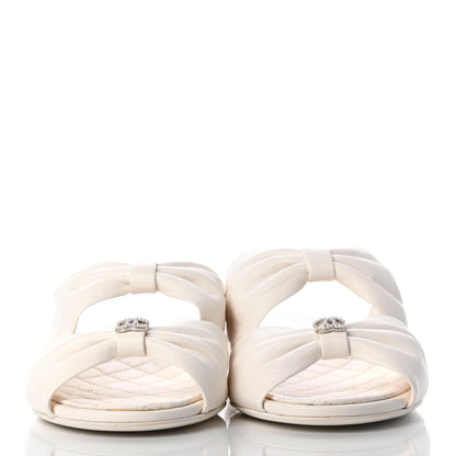 Chanel Lambskin Pearl Bow CC Flat Sandals 38 White 2 of 10