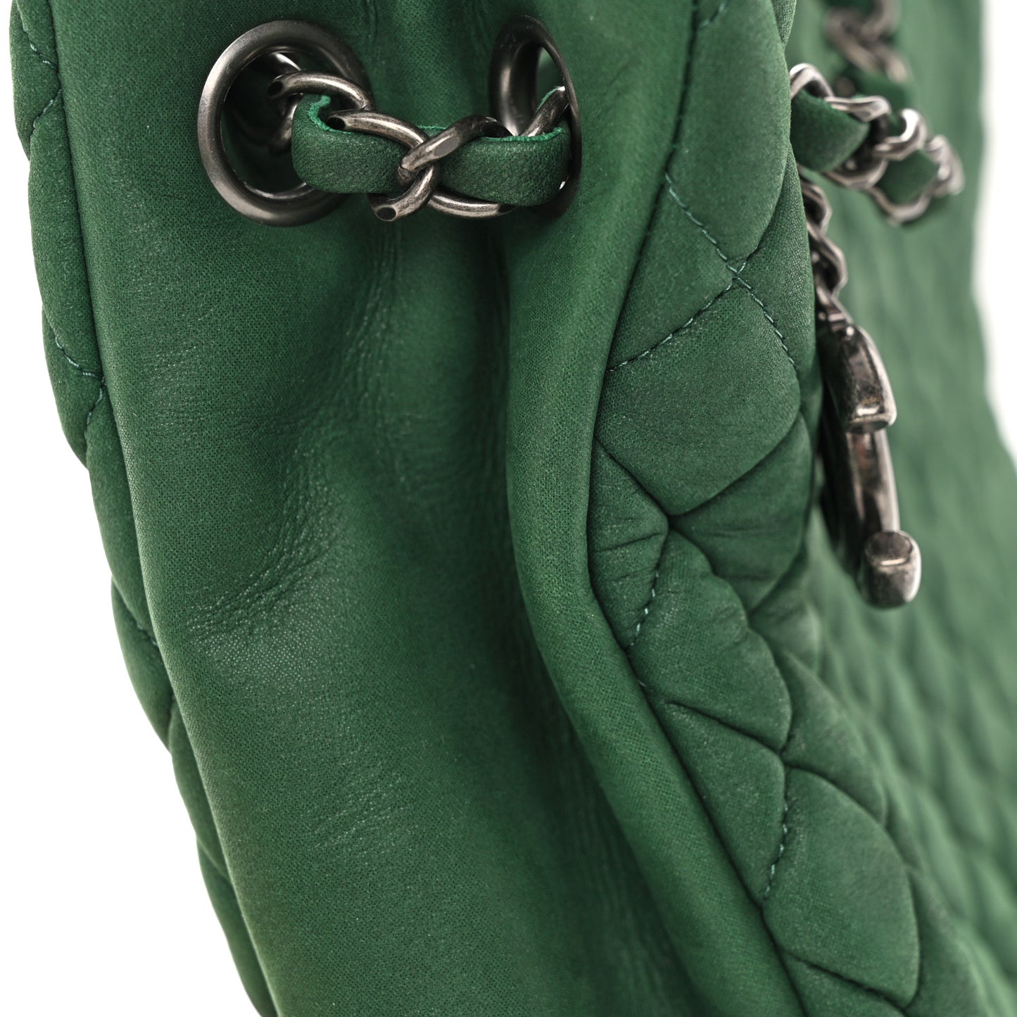 Iridescent Calfskin Quilted New Bubble Tote Vert Fonce