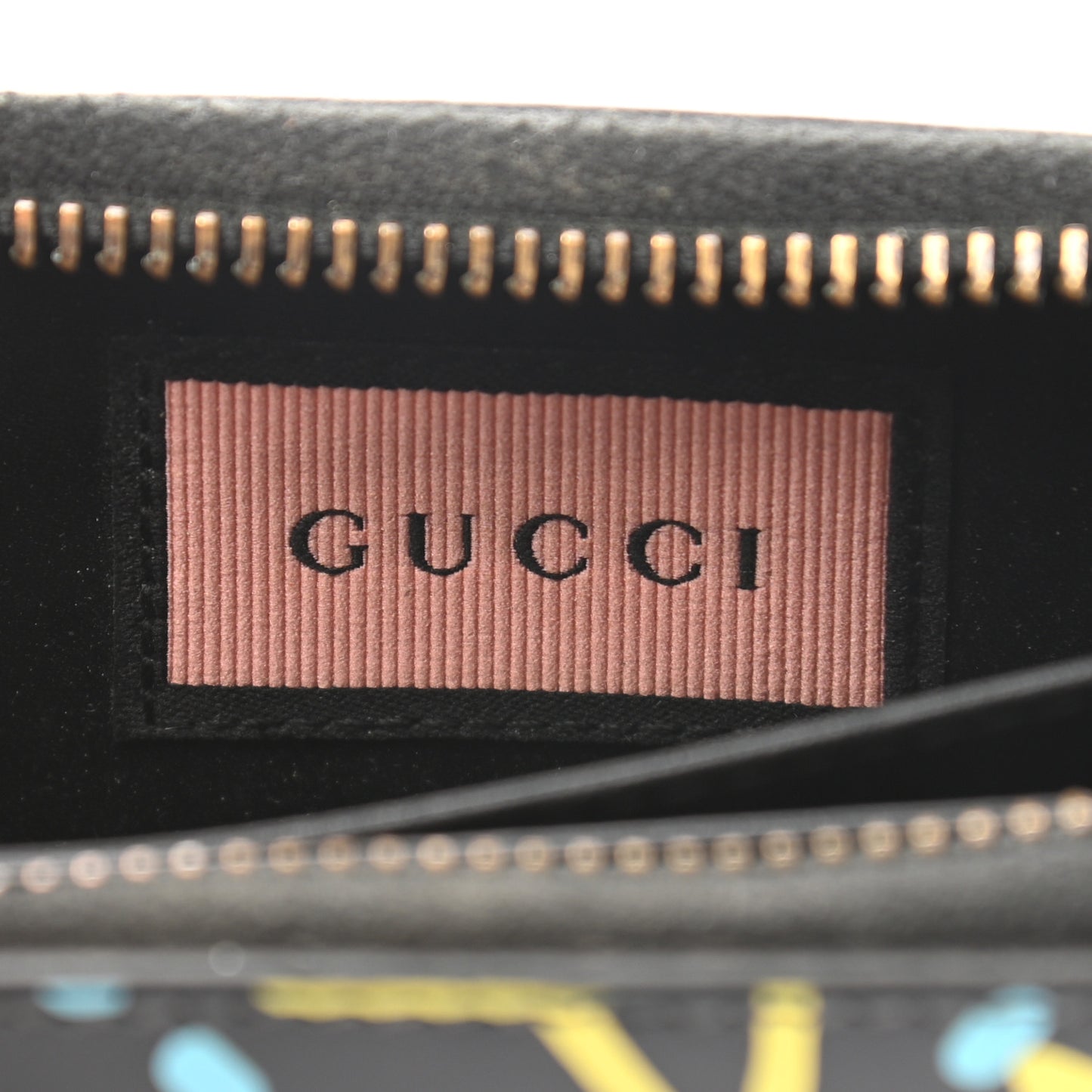 Calfskin GucciGhost Zip Around Card Case Black New Acquamarine