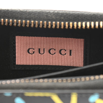 Gucci Calfskin GucciGhost Zip Around Card Case Black New Acquamarine 6 of 8