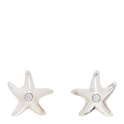 Tiffany Sterling Silver Diamond 12mm Elsa Peretti Starfish Earrings 1 of 5