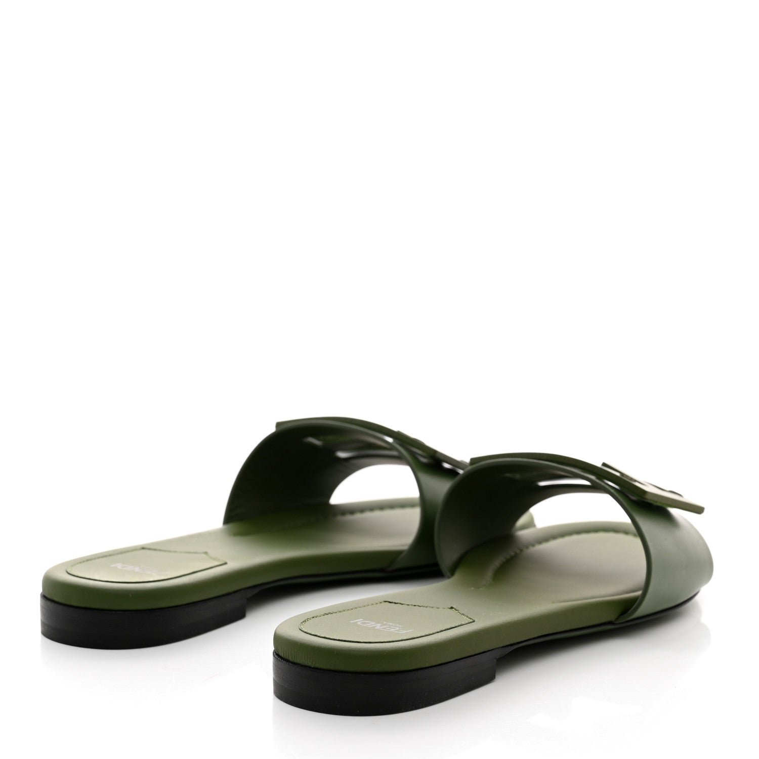 Fendi Vitello Cuoio Baguette Flat Slide Sandals 36 Verde 4 of 8