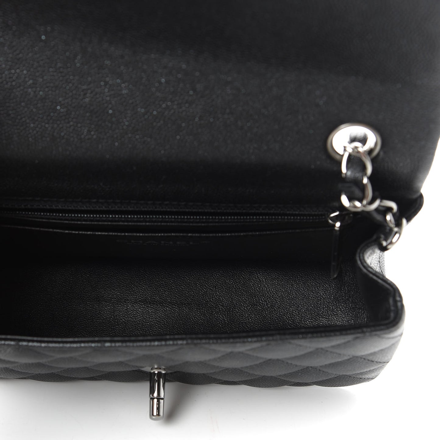 Iridescent Caviar Quilted Mini Rectangular Flap Black