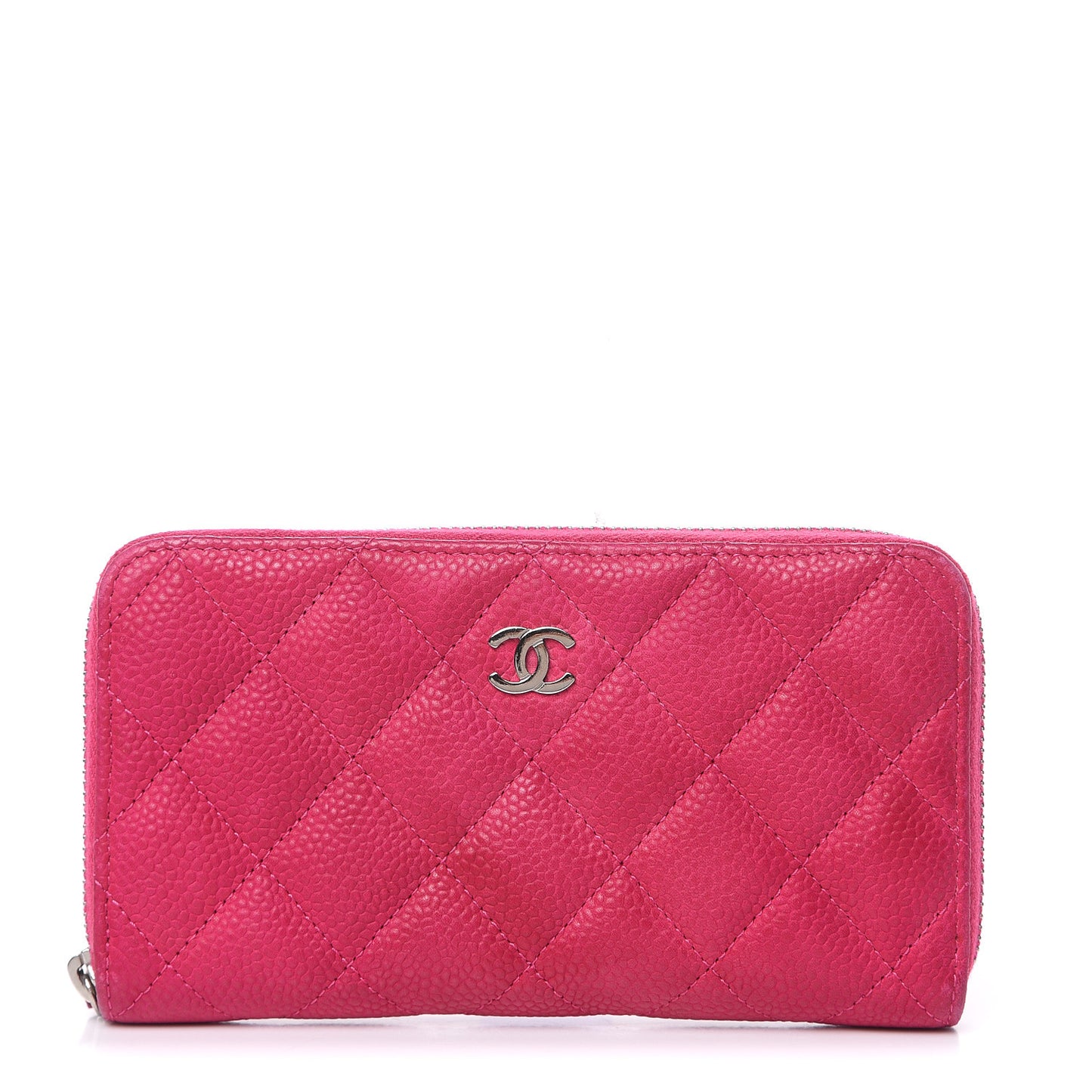 Iridescent Caviar Quilted Small Zip Around Wallet Pink
