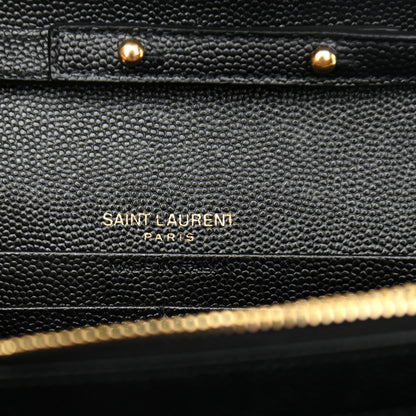 Saint Laurent Grain De Poudre Matelasse Chevron Monogram Chain Wallet Black 6 of 9
