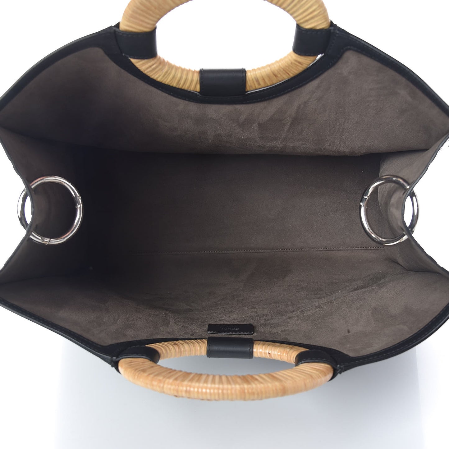 Vitello Century Wicker FF 1974 Embossed Large Runaway Shopper Tote Black