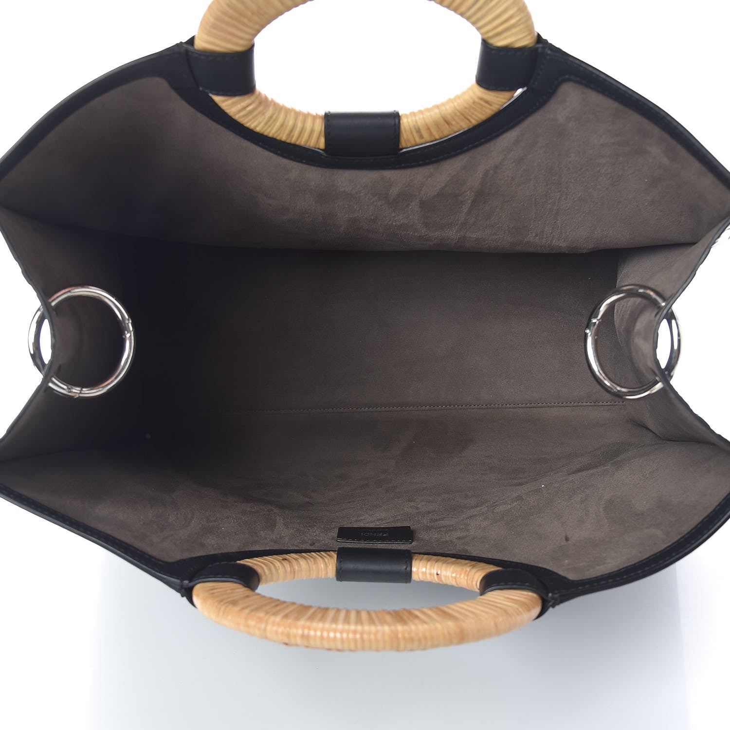 Fendi Vitello Century Wicker FF 1974 Embossed Large Runaway Shopper Tote Black 5 of 14