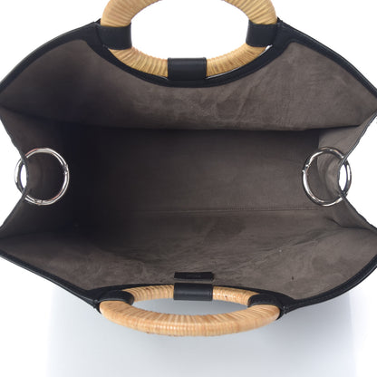 Fendi Vitello Century Wicker FF 1974 Embossed Large Runaway Shopper Tote Black 5 of 14