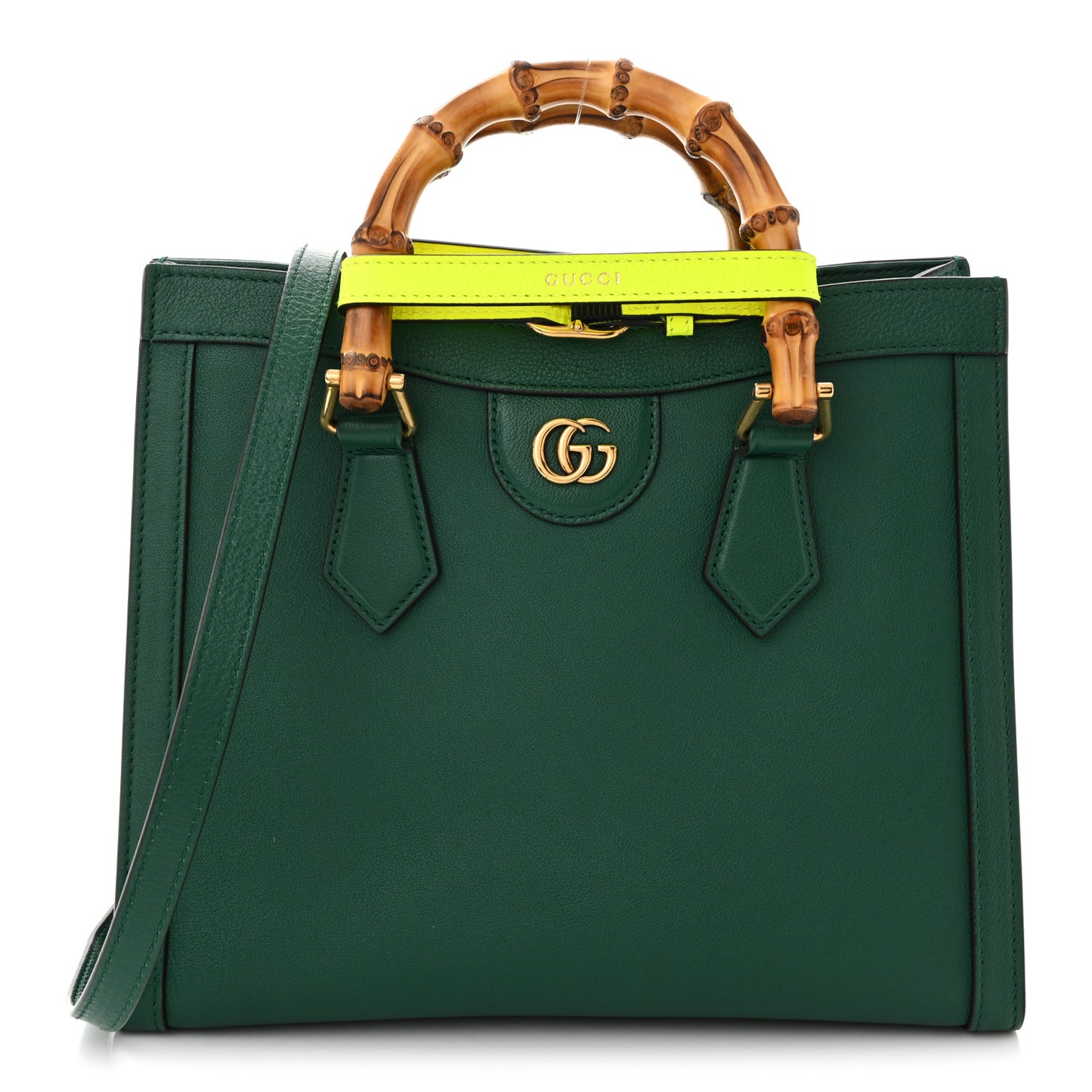 Wonka Grain Calfskin Small Diana Tote Bag Green Yellow Fluo