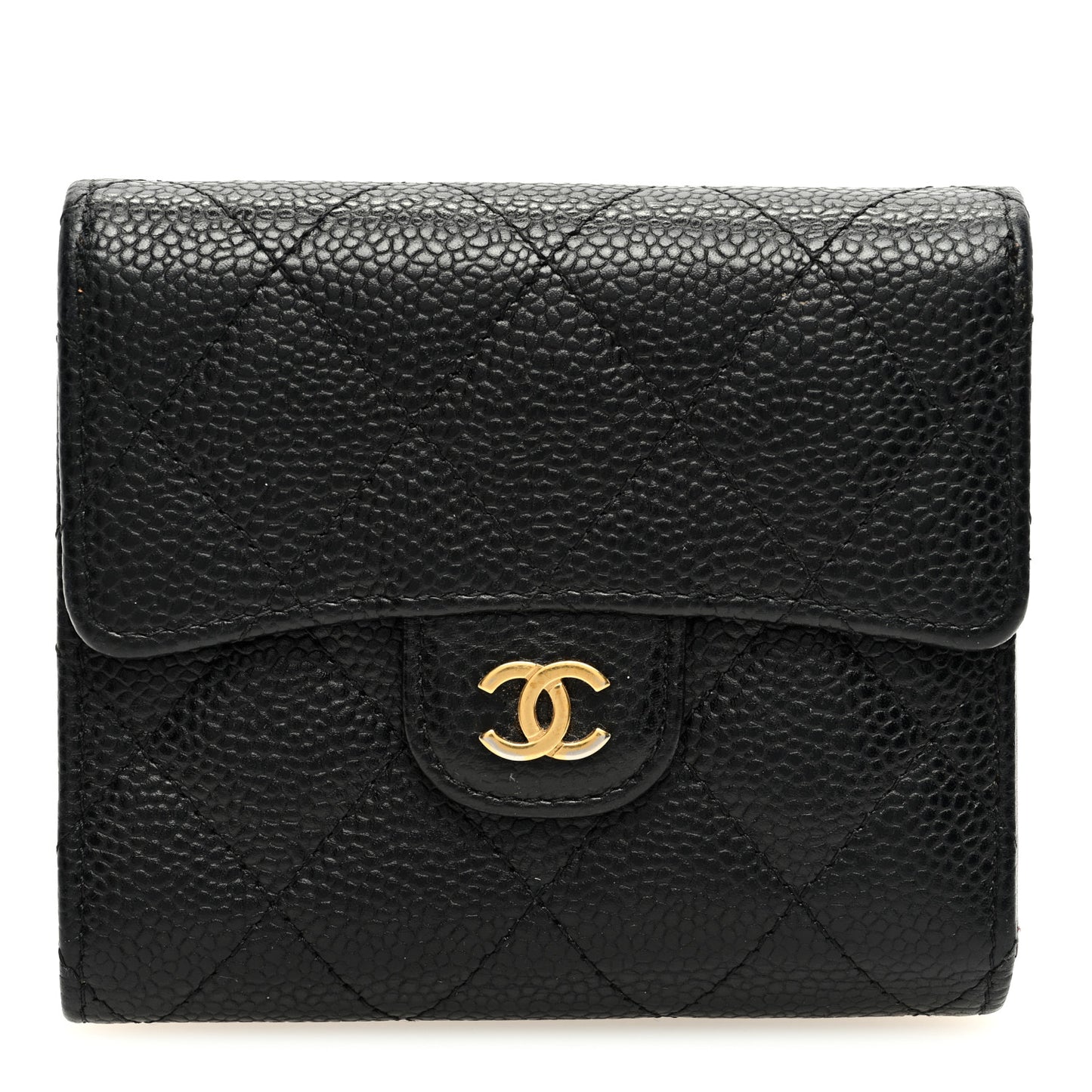 Caviar Quilted Compact Flap Wallet Black