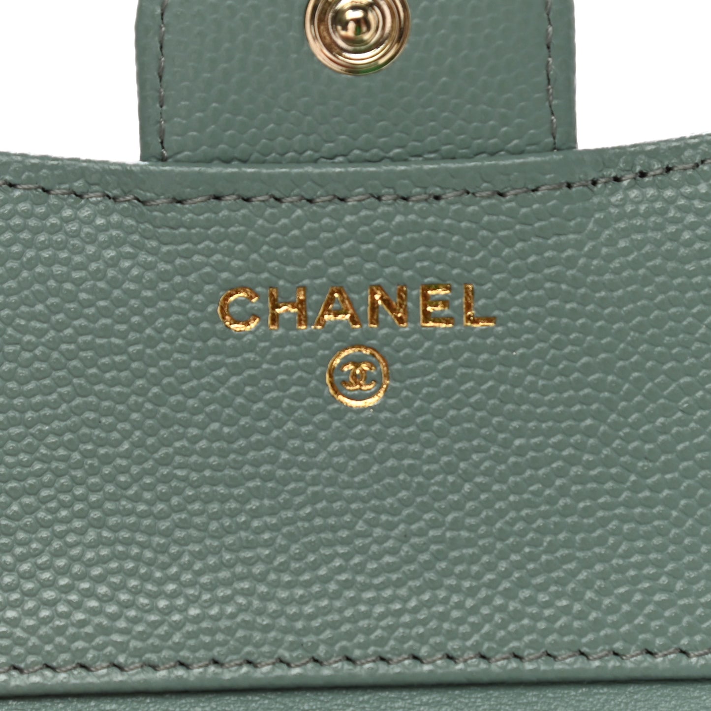 Metallic Caviar Quilted Compact Flap Wallet Dark Green