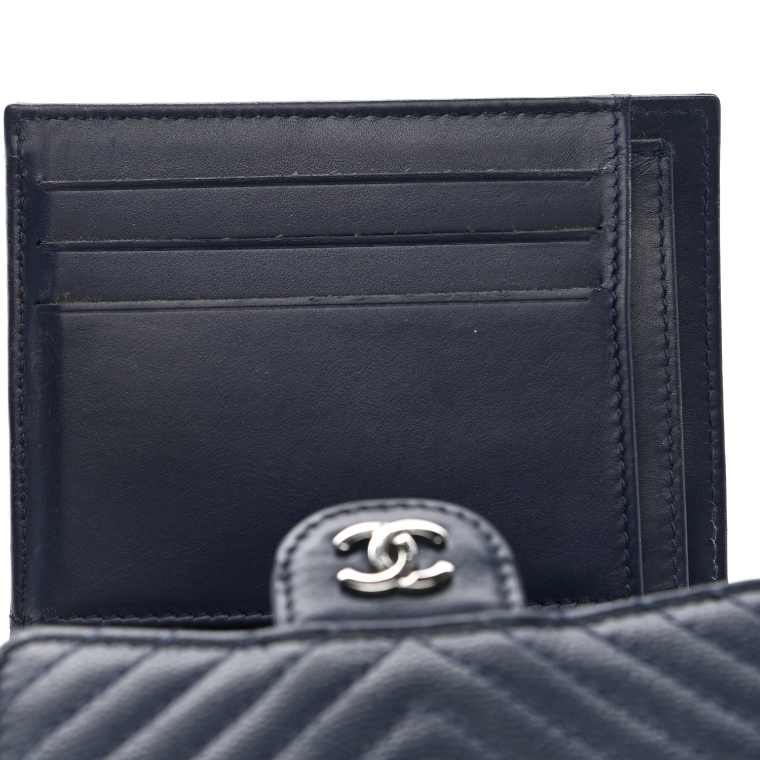 Chanel Caviar Chevron Quilted Compact Flap Wallet Navy 14 of 14