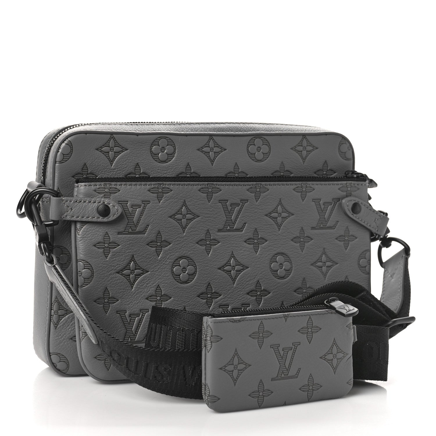 Louis Vuitton Calfskin Monogram Shadow Trio Messenger Anthracite Gray 4 of 11